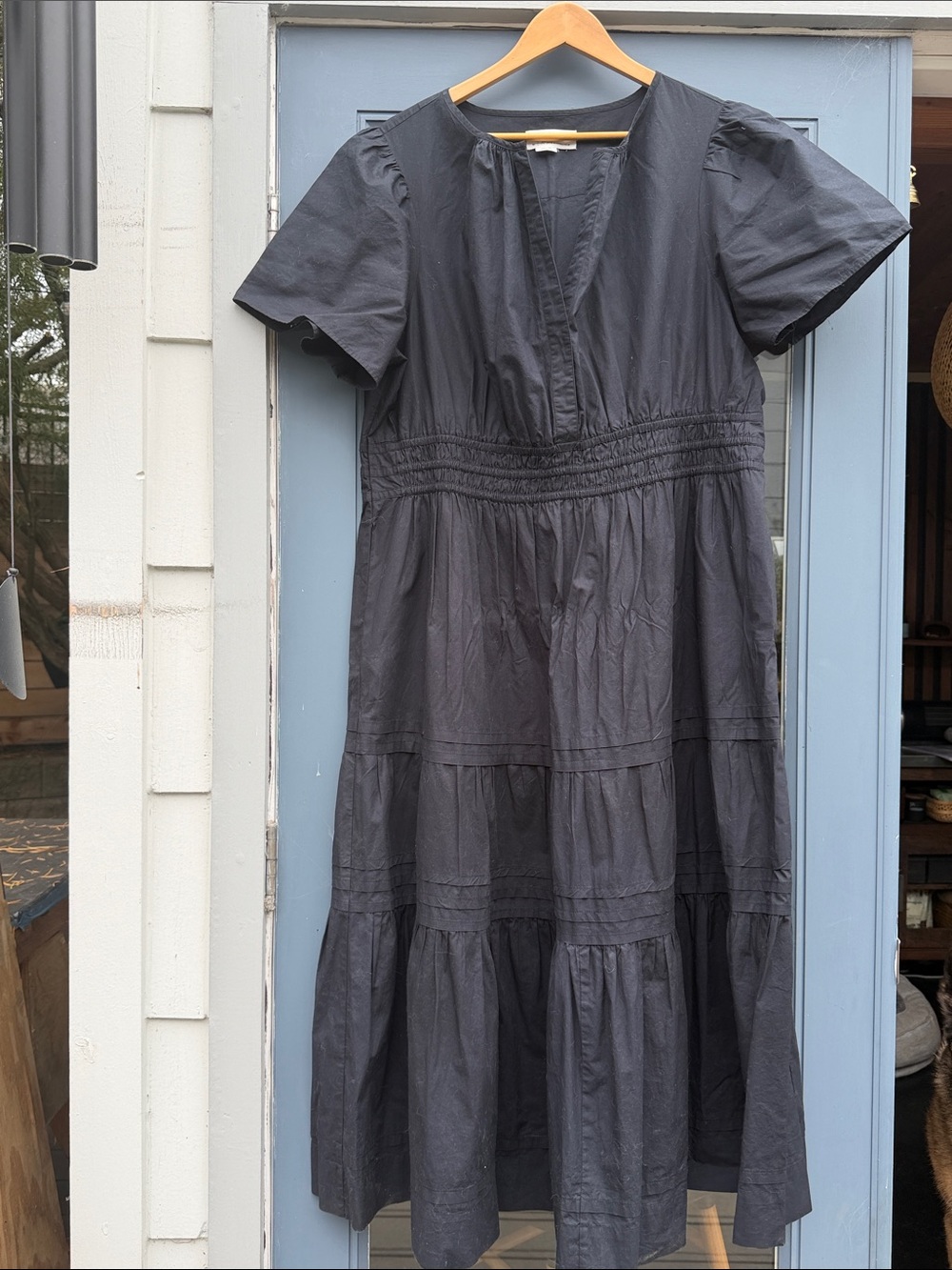 Anthropologie Women's Black Tiered Short-Sleeve Dress
